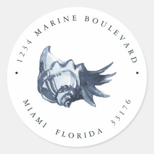Sticker Rond Adresse de retour du coquillage bleu nuancé