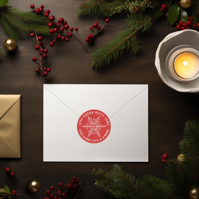 Sticker Rond Adresse de retour du flocon de neige d'hiver (Créateur téléchargé)