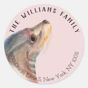 Sticker Rond Adresse de retour du lion de mer