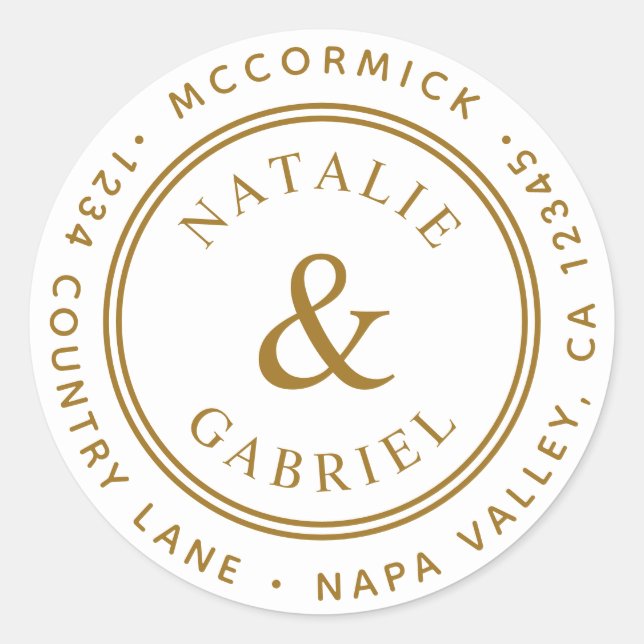 Sticker Rond Adresse de retour du Mariage Gold Ampersand (Devant)