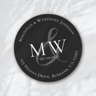 Sticker Rond Adresse de retour du Mariage Monogramme classique