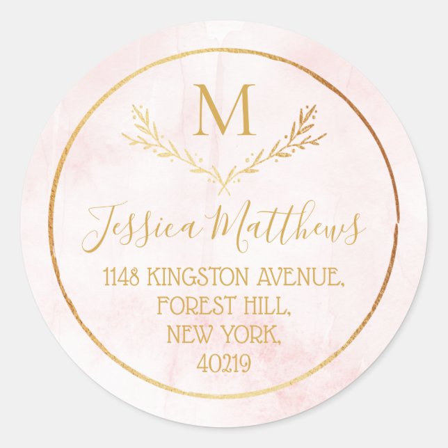 Sticker Rond Adresse de retour du monogramme de couronne rose e (Devant)