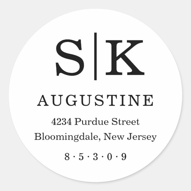 Sticker Rond Adresse de retour du monogramme initial (Devant)