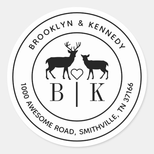 Sticker Rond Adresse de retour du nom du couple de mariage au m (Devant)