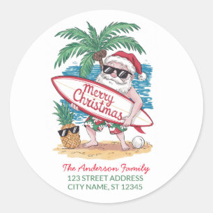 Sticker Rond Adresse de retour du Père Noël de Noël à cheval su