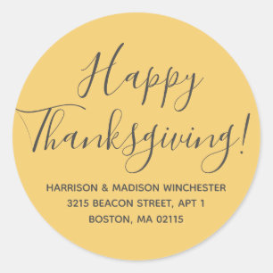 Sticker Rond Adresse de retour du script jaune bon thanksgiving