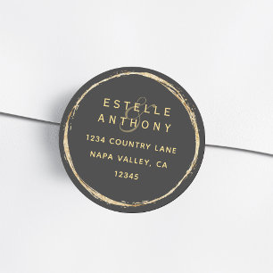 Sticker Rond Adresse de Retour en Or Rustique Gris Cercle Esper