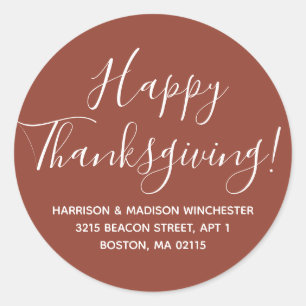 Sticker Rond Adresse de retour en terre cuite bon thanksgiving