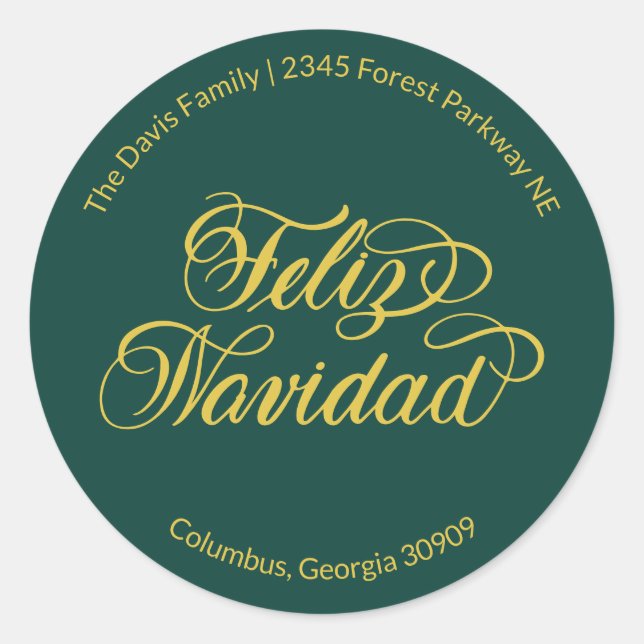 Sticker Rond Adresse de retour Feliz Navidad (Devant)
