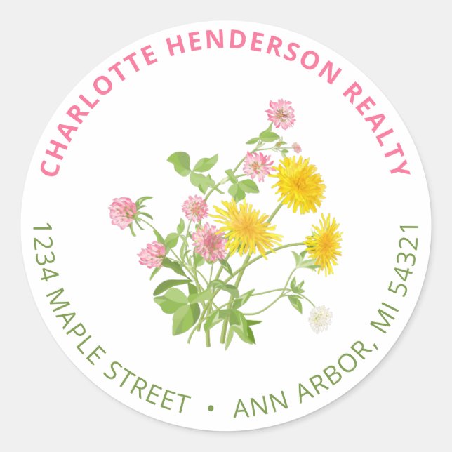 Sticker Rond Adresse de retour Fleur sauvage moderne (Devant)
