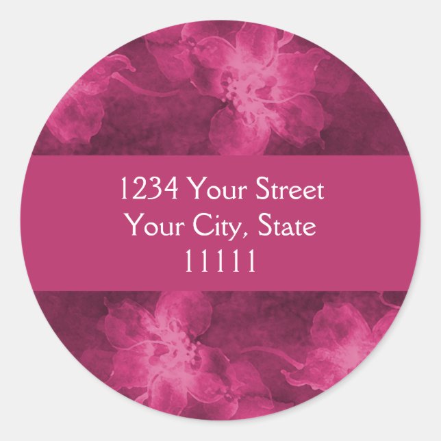 Sticker Rond Adresse de retour Fleurs d'aquarelle rose magenta (Devant)