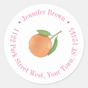 Sticker Rond Adresse de retour Fuchsia gras Orange Citrus