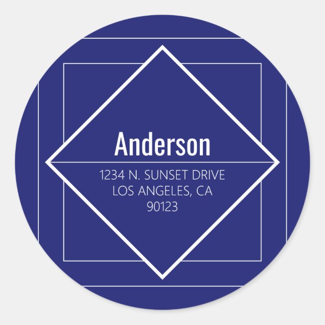 Sticker Rond Adresse de retour géométrique bleu moderne  (Devant)