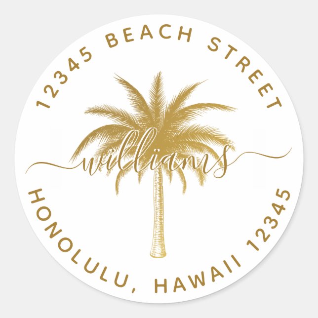 Sticker Rond Adresse de retour Gold Palm Tree (Devant)
