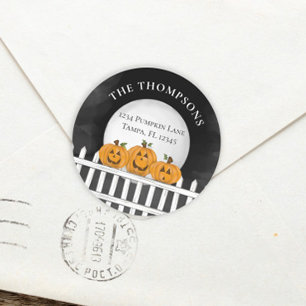 Sticker Rond Adresse de retour Halloween Citrouille Mignonne Ép