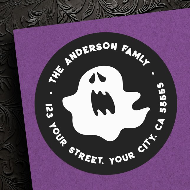 Sticker Rond Adresse de retour Halloween fantôme éffrayant (Spooky ghost Halloween return address Classic Round Sticker)
