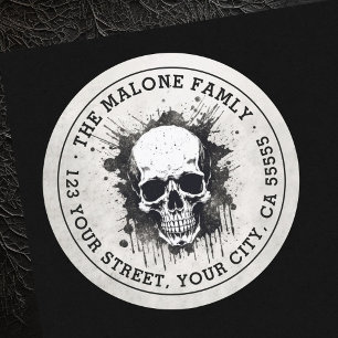 Sticker Rond Adresse de retour Halloween grunge crâne