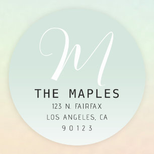 Sticker Rond Adresse de retour initiale du script moderne Omb