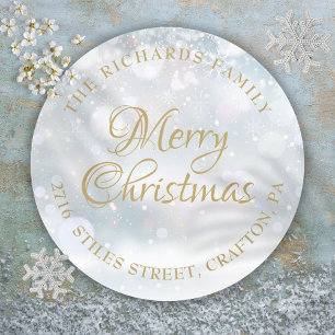 Sticker Rond Adresse de retour Joyeux Noël Hiver givré