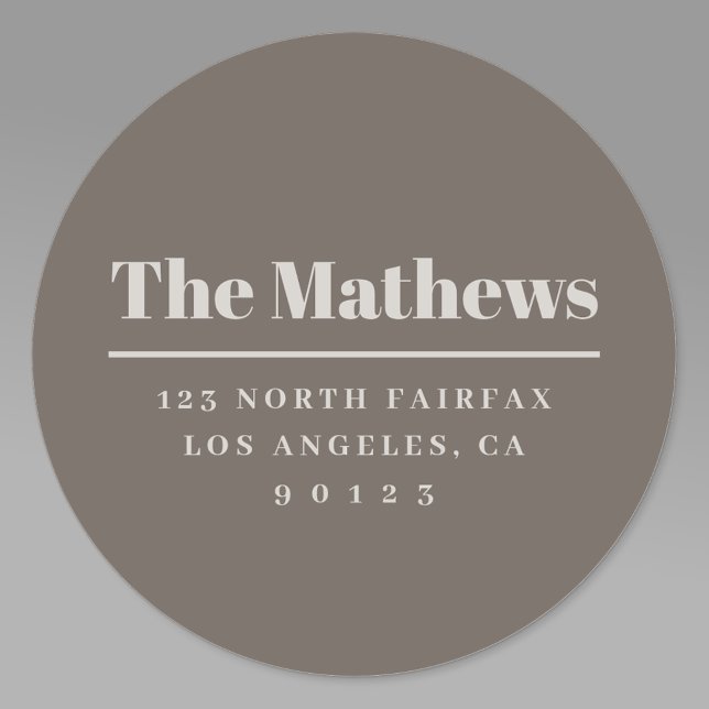 Sticker Rond Adresse de retour moderne en gras Beige foncé et c (Créateur téléchargé)
