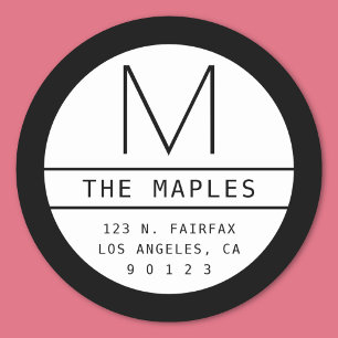 Sticker Rond Adresse de retour moderne et monogramme   Noir dég