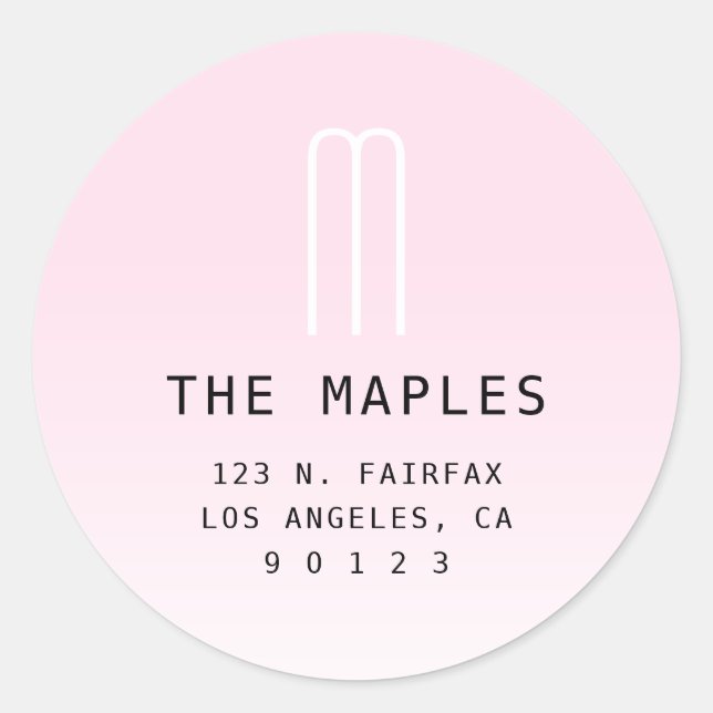 Sticker Rond Adresse de retour moderne et monogramme | Rose cla (Devant)
