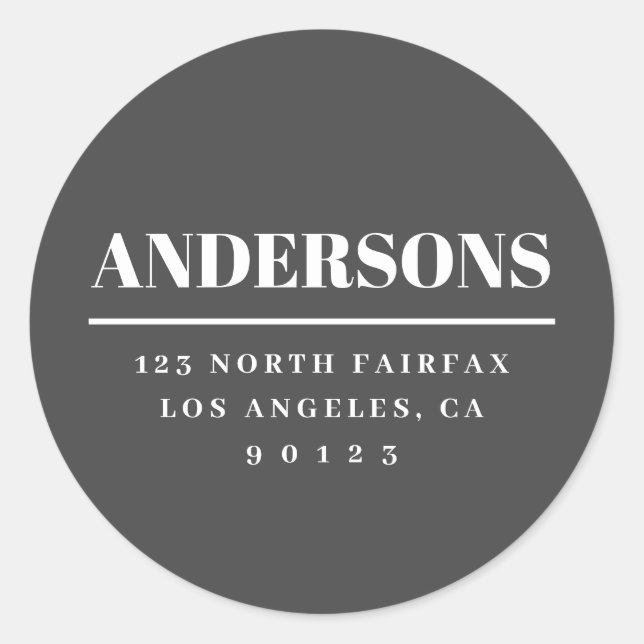 Sticker Rond Adresse de retour moderne Gris et blanc (Devant)
