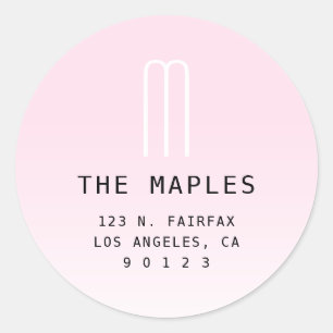 Sticker Rond Adresse de retour moderne & monogramme Rose clai