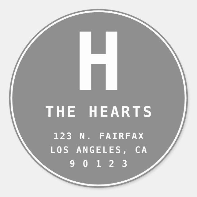 Sticker Rond Adresse de retour modifiable avec Monogramme | Gri (Devant)