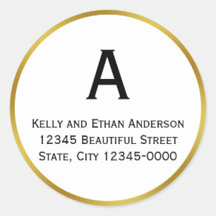 Sticker Rond Adresse de retour Monogramme White et Faux Gold