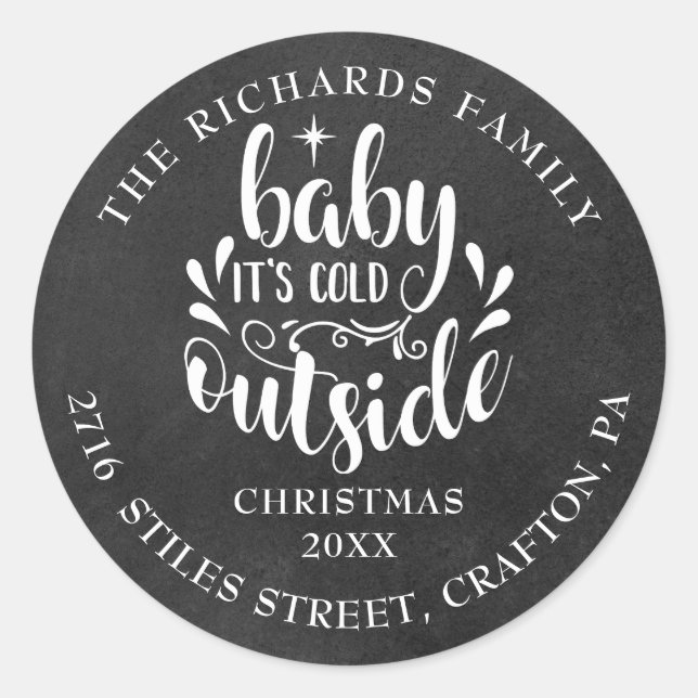 Sticker Rond Adresse de Retour Noël Boho Tableau Noir (Devant)