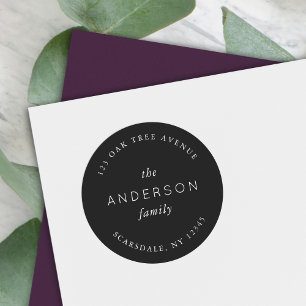 Sticker Rond Adresse de Retour Nom de Famille Noir