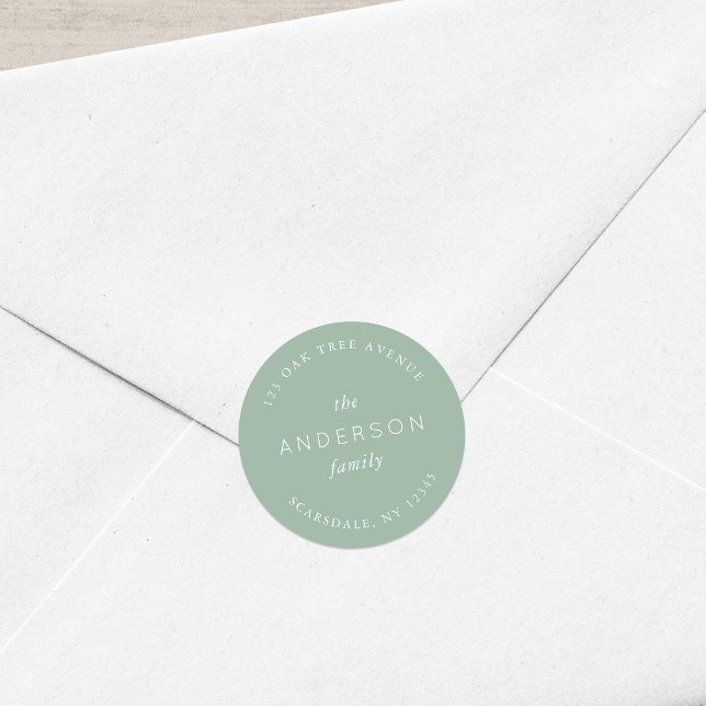 Sticker Rond Adresse de retour Nom de la famille Sauge claire (Créateur téléchargé)