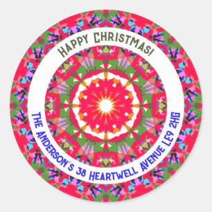 Sticker Rond Adresse de retour personnalisée de Noël joyeuse et