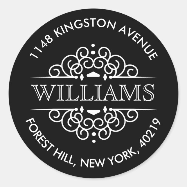 Sticker Rond Adresse de retour personnalisée simple en noir et  (Devant)