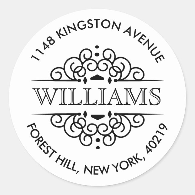 Sticker Rond Adresse de retour personnalisée simple en noir et  (Devant)