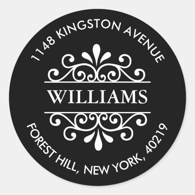 Sticker Rond Adresse de retour personnalisée simple en noir et  (Devant)