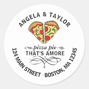 Sticker Rond Adresse de retour Pizza Love Couple Nom personnali