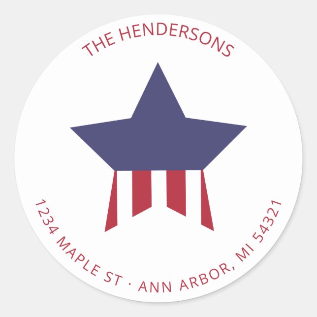 Sticker Rond Adresse de retour rouge blanc et bleu rayé (Devant)