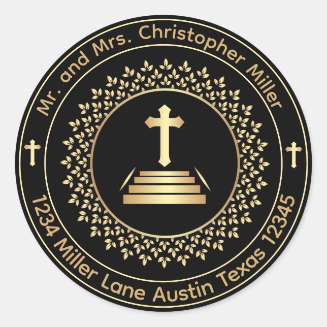 Sticker Rond Adresse de retour Sceau d'enveloppe de croix relig (Devant)