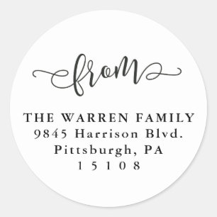 Sticker Rond Adresse de retour simple en noir et blanc