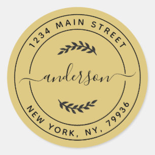 Sticker Rond Adresse de retour simple Gold
