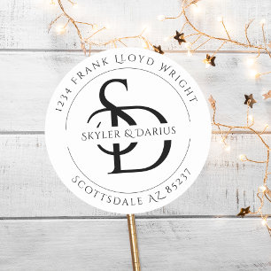 Sticker Rond Adresse de retour simple Monogramme Mariage