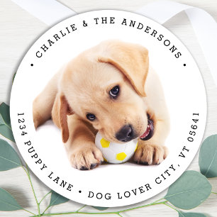 Sticker Rond Adresse de retour Simple personnalisé Chien Chien