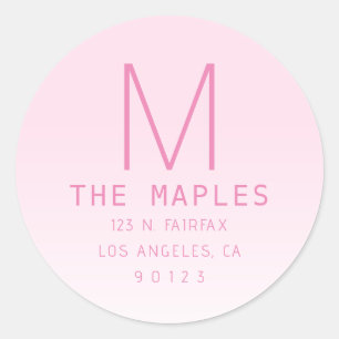 Sticker Rond Adresse de retour unique & monogramme Ombré rose