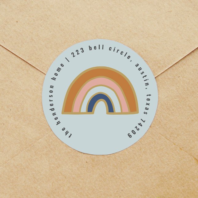 Sticker Rond Adresse de retour vintage Rainbow (Vintage rainbow mint blue return address label round stickers.)