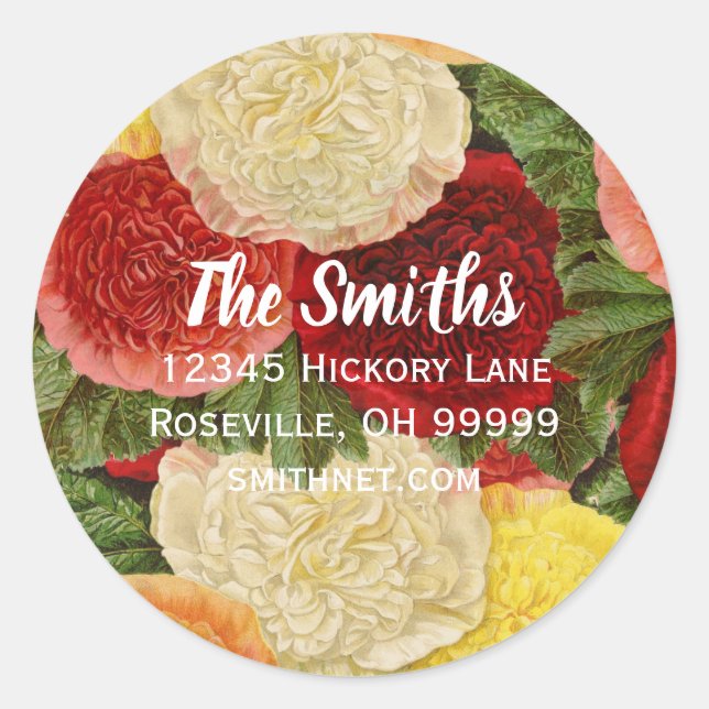 Sticker Rond Adresse de retour Vintage Rouge Blanc Rose Jaune R (Devant)