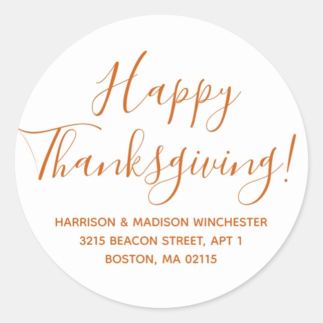 Sticker Rond Adresse de script moderne bon thanksgiving citroui (Devant)