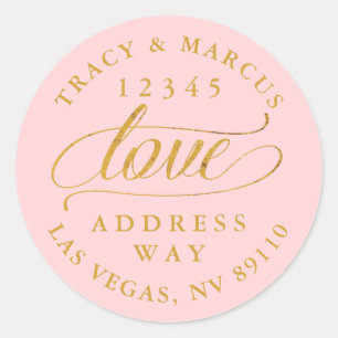 Sticker Rond Adresse du Mariage de la calligraphie Blush et Gol