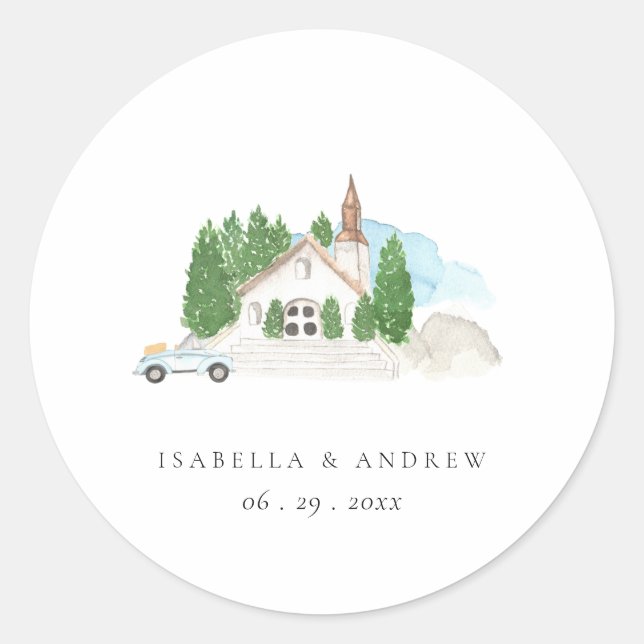 Sticker Rond Adresse du Mariage de la maison aquarelle italienn (Devant)